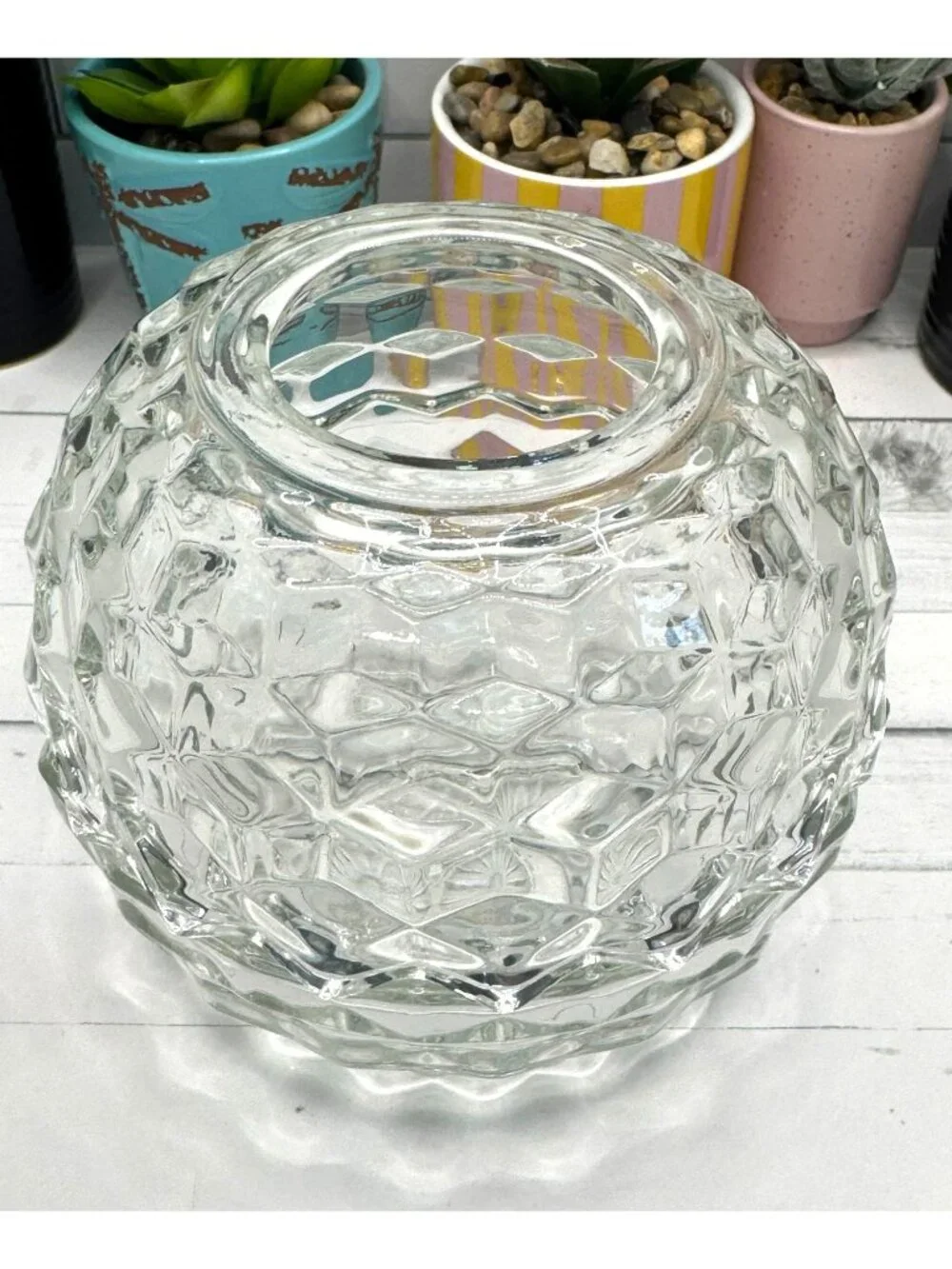 Vintage Homco Clear Glass Two Piece Cubist Style Fairy Lamp - Picture 1 of 9